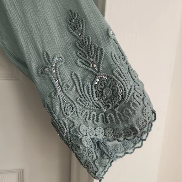 Soft Surroundings Sage Green Embroidered Bell-Sleeve Tunic - Picture 5 of 7